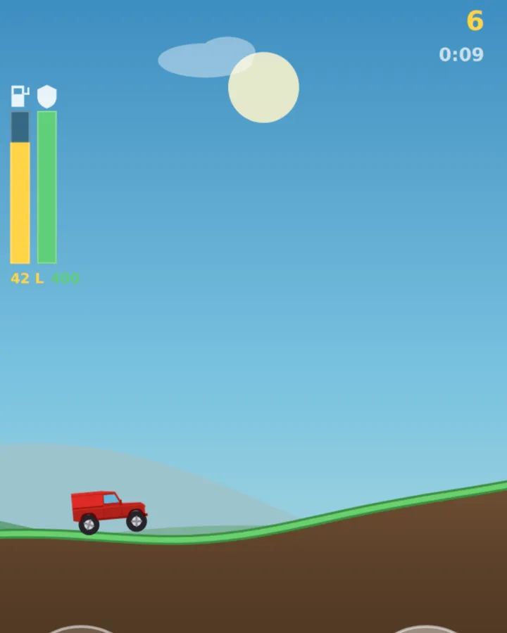 Captura de One Car: un todoterreno rojo recorre las colinas de la pradera
